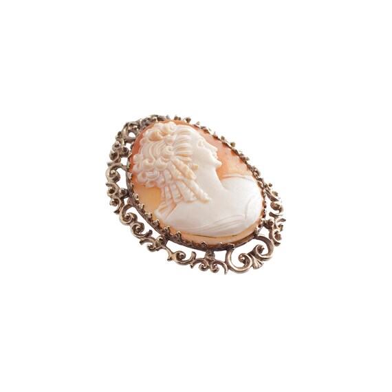 14K Ornate Shell Cameo Brooch - image 2