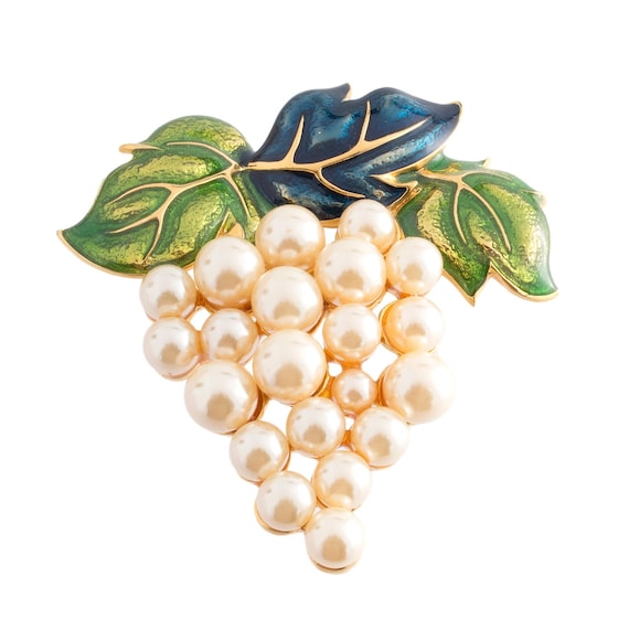 Large Faux Pearl Grape Cluster Brooch