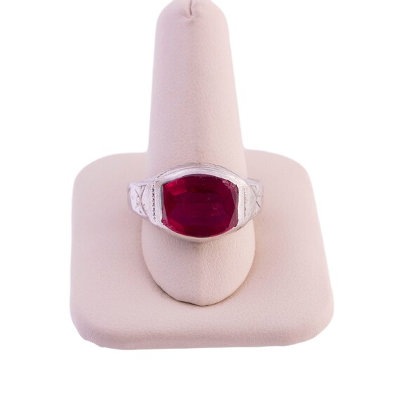 10K White Gold Synthetic Ruby Ring - image 1