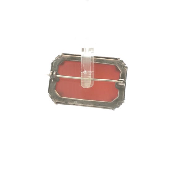 Sterling Red Onyx Rectangular Brooch - image 2