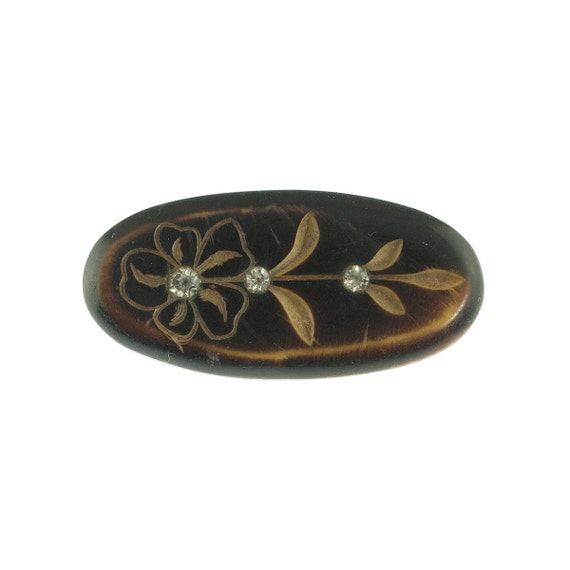 Wooden Flower Pin with Rhinestones - image 1