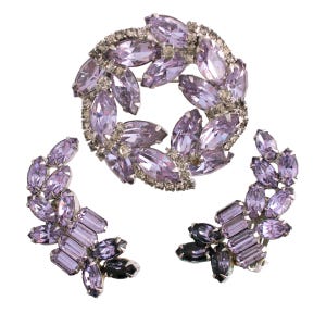 Weiss Purple Rhinestone Brooch and Earring Set