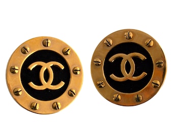 Vintage Chanel Gold and Black Large Earrings