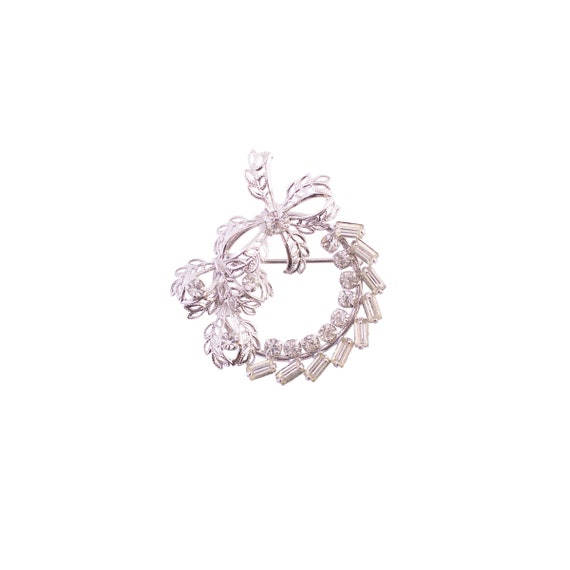 Sterling Rhinestone Wreath Brooch - image 1