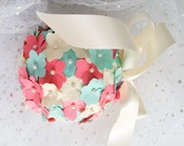Coral and mint kissing ball, flower girl kissing ball, paper hydrangea flowers, wedding aisle decor