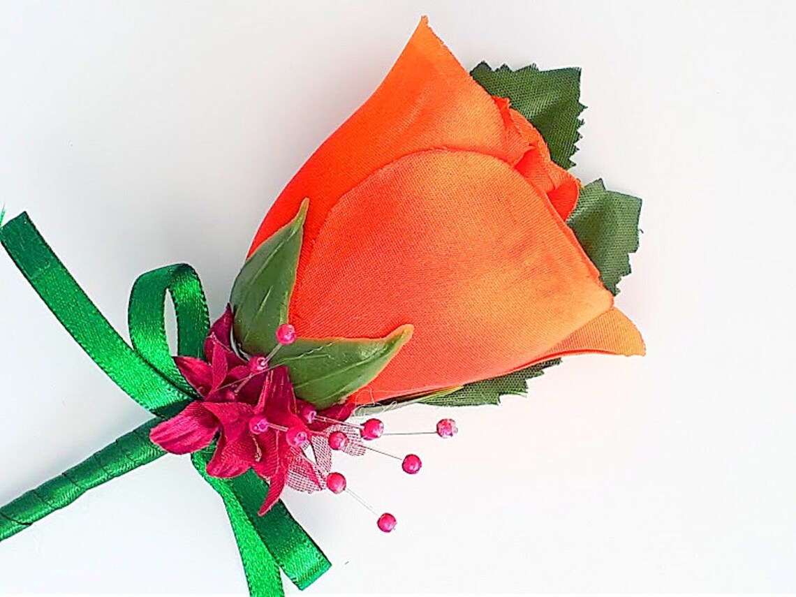 Orange flower pin fall wedding boutonniere men's Etsy