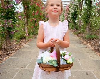 Rustic peonies basket, bridesmaid basket, flower girl basket, silk flower basket, bridal basket, wedding basket, bohemian, wedding flowers