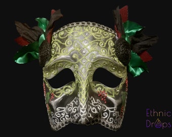 Venetian mask, Dionysus mask, masquerade ball mask,  pagan god mask, Celtic mask, theatrical mask, male mask, satyr mask, Greek theater mask