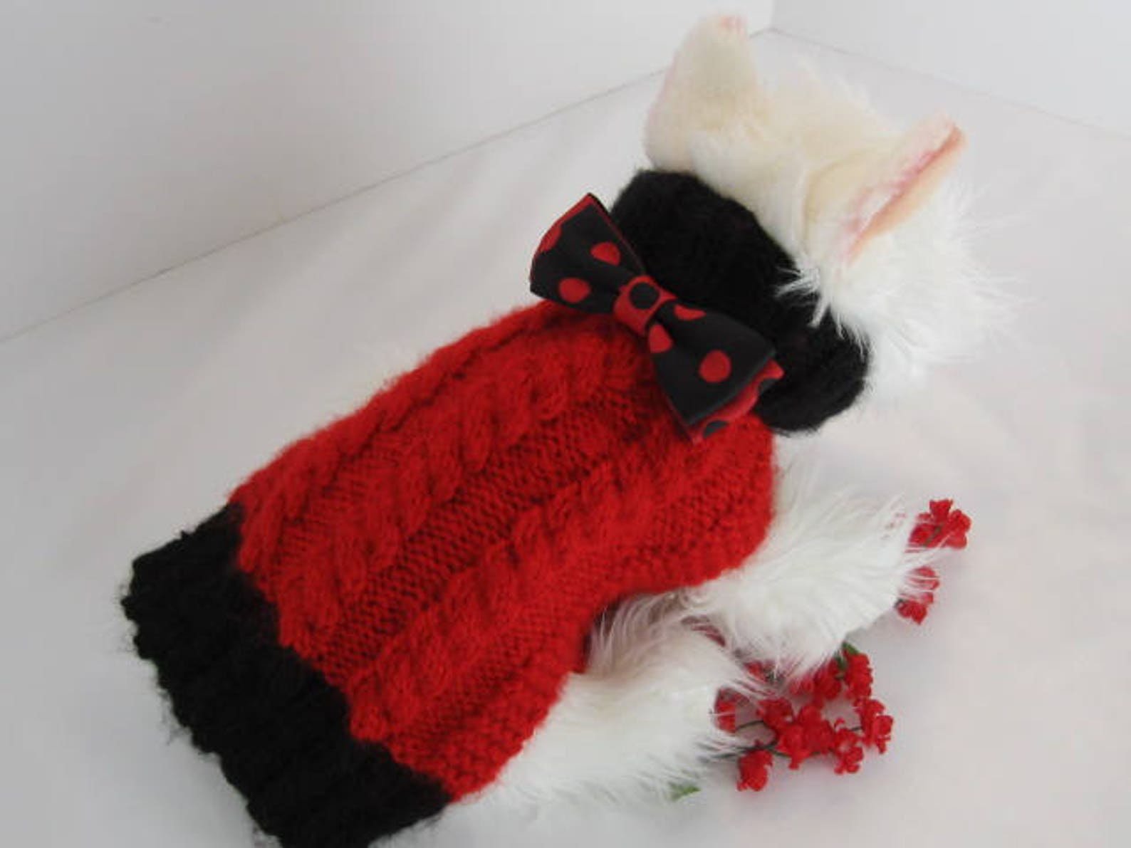 SMALL dog sweater hand knit in a red with black Etsy España
