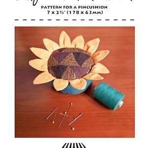 Quilt pattern: large pincushion, sunflower design, yellow, brown, green, free machine quilting PDF 'Sunflower' image 1