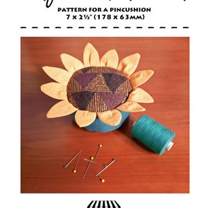 Quilt pattern: large pincushion, sunflower design, yellow, brown, green, free machine quilting PDF 'Sunflower' image 1