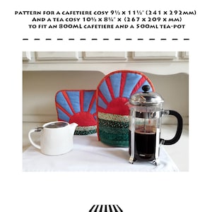 Quilting pattern: cafetiere coffee-plunger French press coffee cosy and tea cosy pattern beginner-friendly PDF &#39;Rise and Shine&#39;