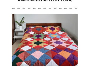 Quilt pattern: double bed multi-coloured, vibrant colours, large-scale blocks, stars,PDF 'Colours of Mexico'