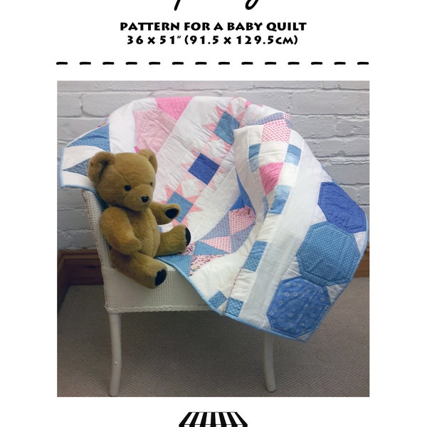 Quilt pattern: baby cot crib baby blanket or wall-hanging or play-mat, variety of blocks, modern, white pink blue, PDF 'Sleep tight'