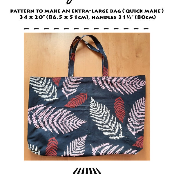 Sewing pattern: over-sized bag, blue purple, fern design, utility bag, extra-large bag, useful big bag, 'quick make' PDF 'Midnight Ferns'