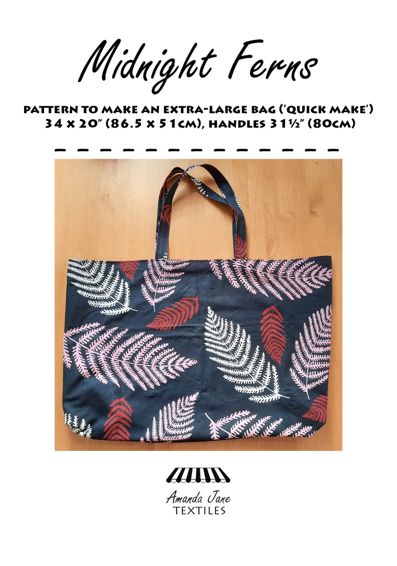 Sewing pattern: over-sized bag blue purple fern design image 1