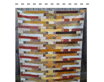 Quilt pattern: single twin bed strip-pieced quilt, beginner-friendly autumn colours, yellow cream brown PDF 'Copper and Gold'