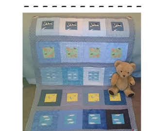 Quilt pattern: baby cot crib baby blanket or play-mat , beginner-friendly, novelty prints, digital download, PDF Dachunds and Dolphins'