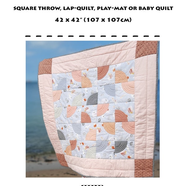 Quilt pattern: lap-quilt, wall-hanging or baby quilt, curved piecing, shells theme, soft colours,PDF 'She Sells Sea Shells'