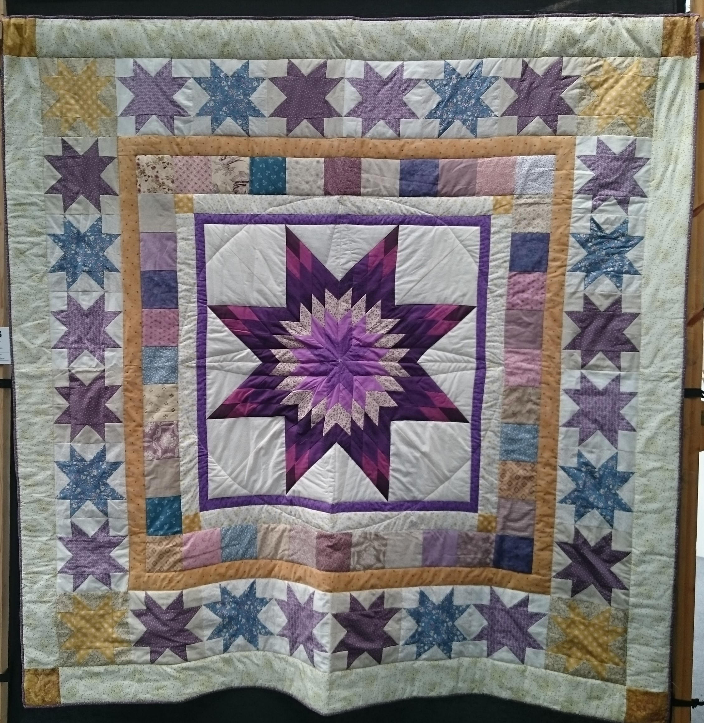 Quilt Pattern Double Bed Medallion Quilt, Star Blocks, Blue, Purple