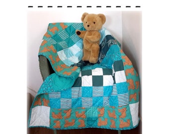 Quilt pattern: baby cot crib baby blanket or play-mat, various blocks, beginner-friendly, featuring bears PDF 'Bears and Squares'