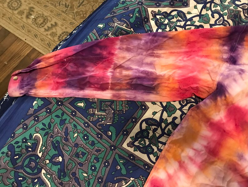 Purple /& Orange Tie Dyed Unisex Blouse Upcycled Small Medium Long Sleeve Red