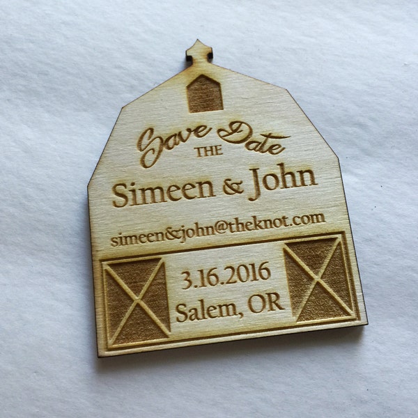 50 Rustic Barn Save the Date Engraved Magnets - save the dates for your wedding - engraved in wood