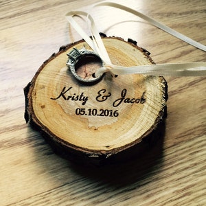 Rustic Ring Pillow - Wood Alternative Ring Bearer Pillow, Engraved Ring Holder, Custom Ring Box Alternative, Wedding Ring Wood