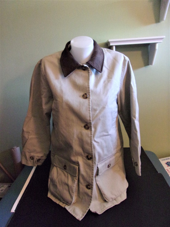 Lands End Vintage Barn Coat Field Jacket Twill Leather Cow Etsy