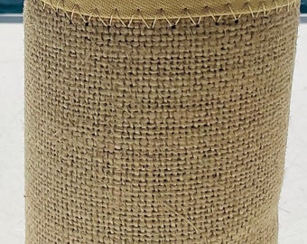 Blank Burlap Coozie Drink Holder with light yellow piping—12 in all