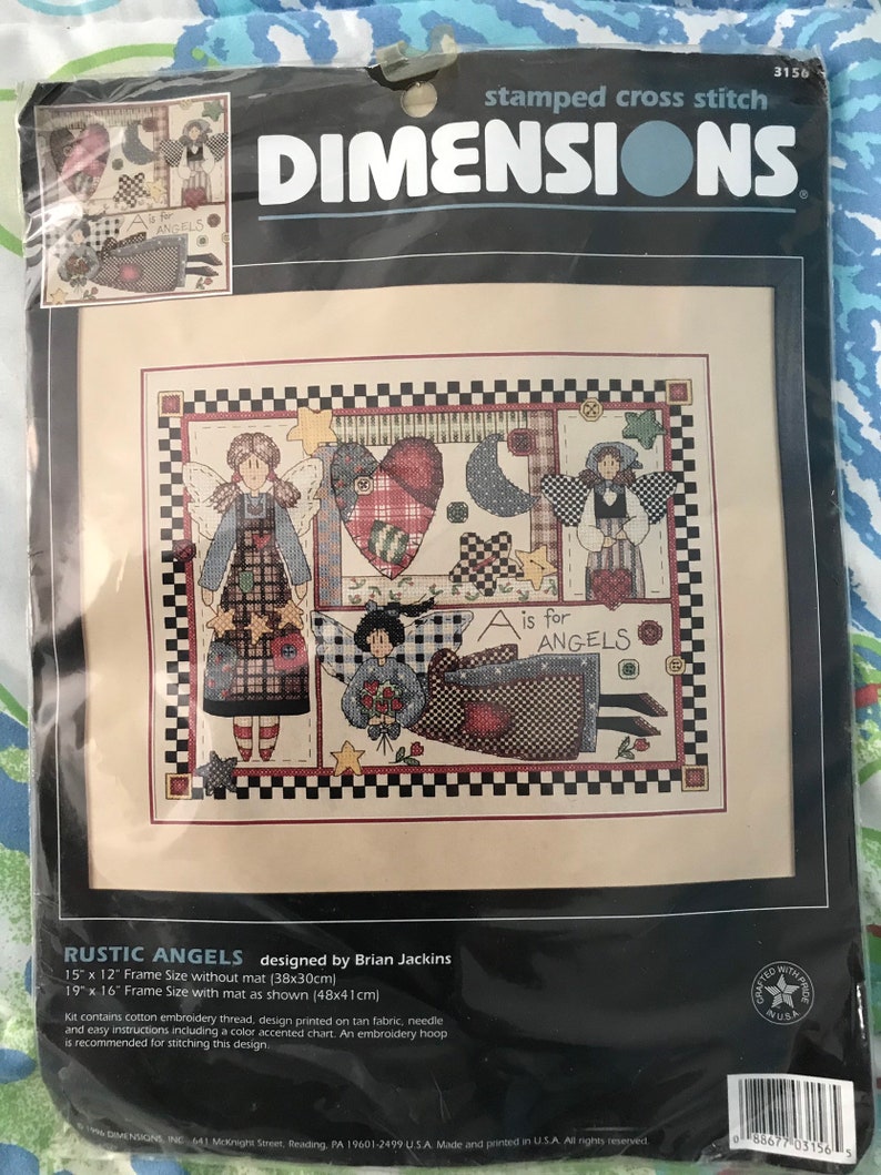 Dimensions Rustic Angels Stamped Cross Stitch Kit 15x12 3156 Paper Party Kids Craft Supplies Tools