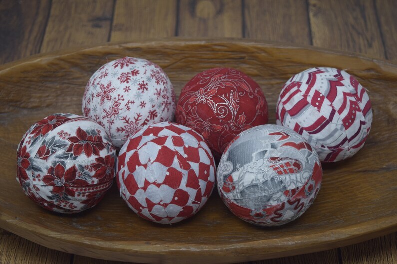 Christmas Red And Silver Sparkle Decorative Fabric Rag Balls Etsy