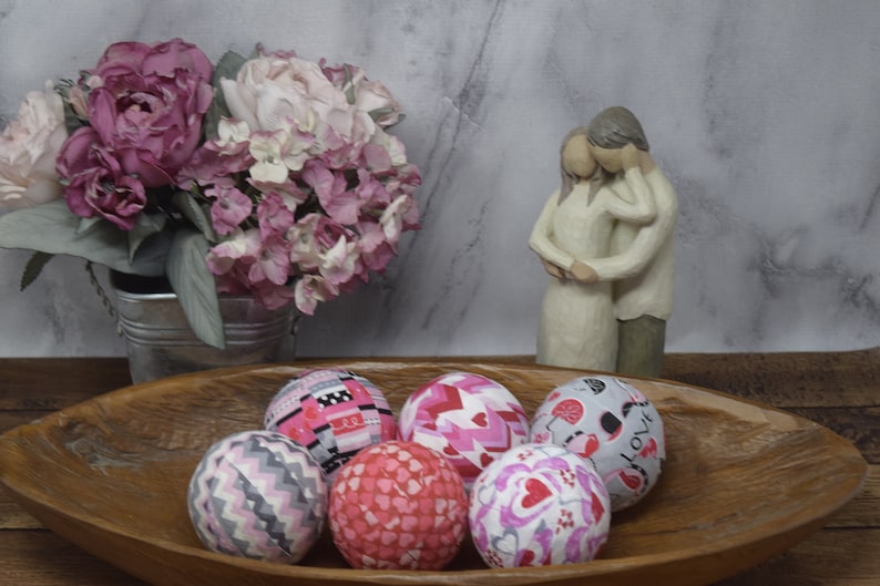 bowl fillers Valentine/'s Day Decorative Fabric Rag Balls set of 6 3 balls gifts for her
