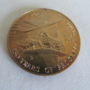 Vintage 1968 Franklin Mint Bronze Medallion Coin Illinois Seal Sesquicentennial Art and Collectibles Memorabilia Souvenir Event h213
