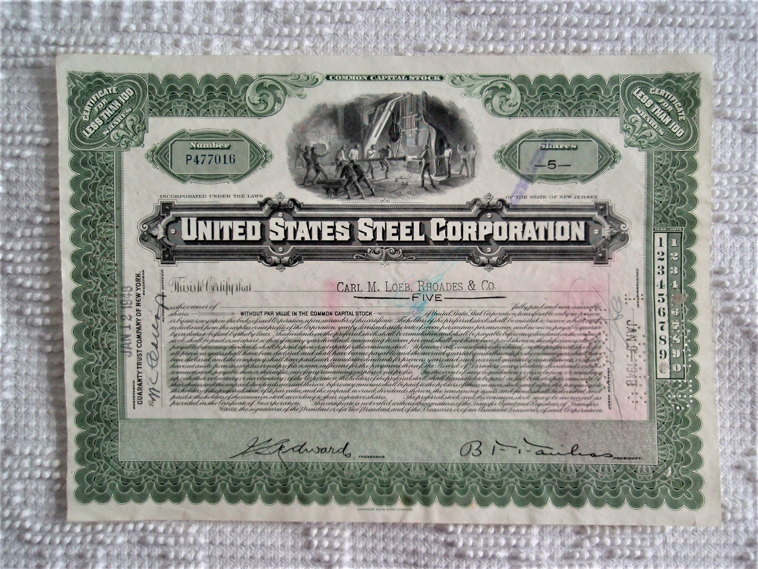 1948 Canceled Stock Certificate U S Steel Corp Art and | Etsy