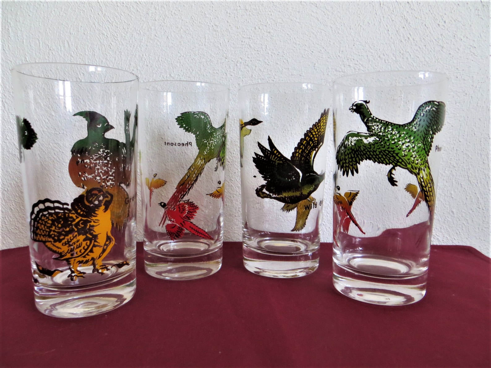 1960's Four Drinking Glasses Game Birds Pheasant Grouse Etsy