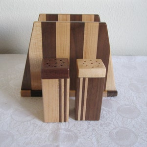 Wood Napkin Holder and Salt Pepper Shakers g2459