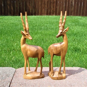 Pair of Statues Figurines Hand Carved African Gazelles Antelopes Each 13 3/4&quot; Tall Animals Home and Living Decor MD  f1841