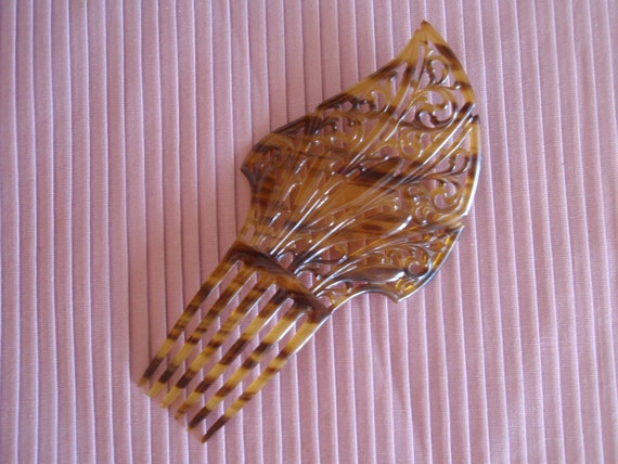 Vintage Hair Comb Faux Tortoise Celluloid Mantill… - image 1