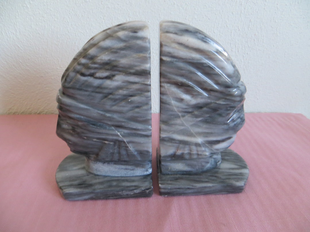 Marble Stone Bookends Indian Chief Bust Home and Living Decor Bookends ...