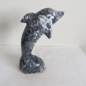Vintage 9” Tall weight 6 Lbs Marble Dolpin Porpoise Statue Carved Natural Stone Sea Life i460