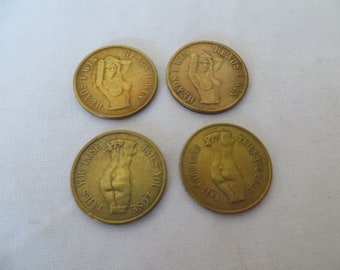 Heads I Win Tails You Lose Four Brass Flip Coins Lady Nude Torso Art and Collectible Coins h17