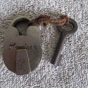 Antique Small Padlock with Skeleton Key Marked American. MD h225