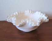 Fenton Bowl Milk Glass Silvercrest Ruffle Rim Art and Collectibles Collectible Glass e1129