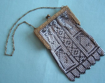 Antique Mesh Flapper Purse Art Deco Black and White