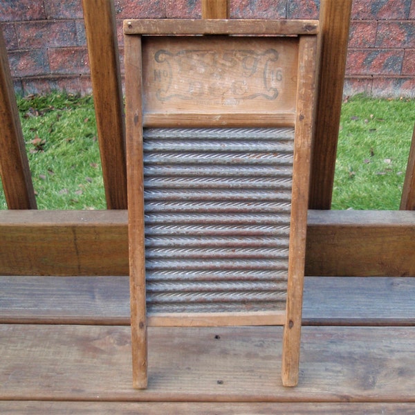 Antique Early 20th Century Washing Board Wood and Metal Busy Bee No. 16 Art and Collectibles Memorabilia. MD e1429