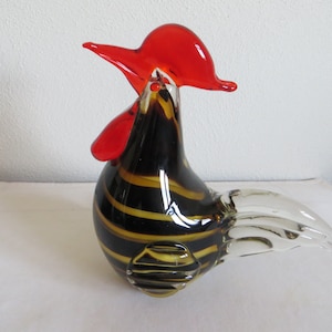 Blown Glass Rooser Chicken Figurine Murano Style Home Decor Art and Collectible Glass Art Sculptures and Figurines. MD h284