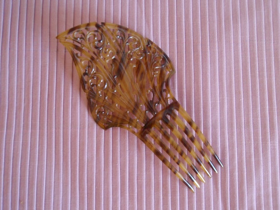 Vintage Hair Comb Faux Tortoise Celluloid Mantill… - image 2