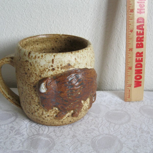 Hand Crafrted Pottery Buffalo Coffee Mug Holds 12 Ounces Hand Signed k822