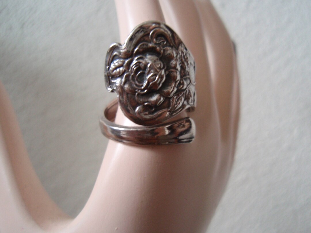 Beautiful Size 8 to 9 Spoon Ring 925 Marked Sterling Silver Rose Flower ...